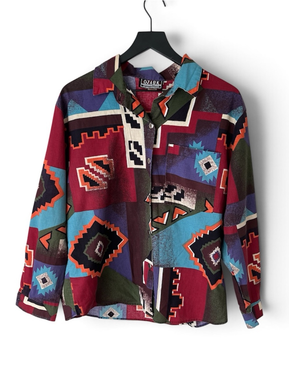 Vintage Ozark Mountain Aztec Print Western Button Up Multicolor